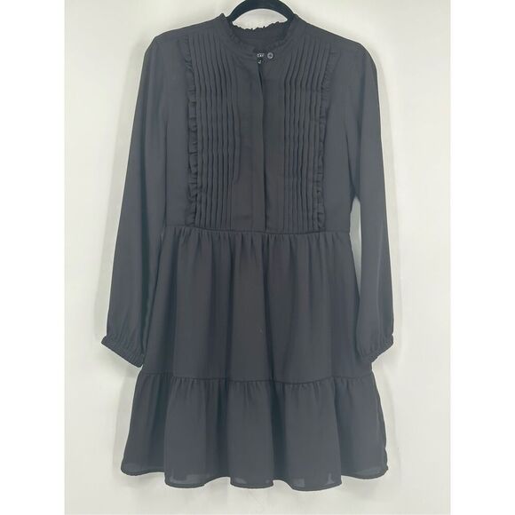 J Crew size 4 black Ruffle Pintuck Dress long sleeve - Picture 4 of 15